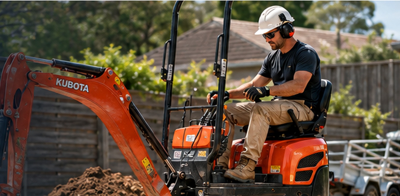 Compact excavator being used on a residential project